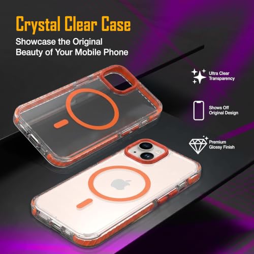 Image of Zapcase Crystal Clear Back case for iPhone 13 | Hard PC Back | TPU Bumper with Inner Rubber Grip | Metal Camera Guard Bezel | Metal Buttons | Scratch Resistant Cover | 2 Layer Edge Protection | Orange