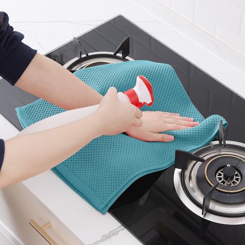 Image of Homaxy 100% Cotton Waffle Weave Kitchen Dish Towels, Ultra Soft Absorbent Quick Drying Cleaning Towel, 13 x 28 Inches, 12-Pack,Lake Blue