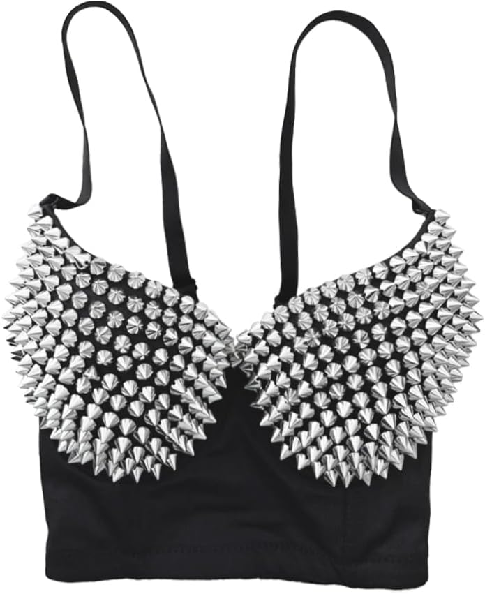 Women Spiked Studded Punk Goth Rivet Bustier Corset Crop Tops - Image 6
