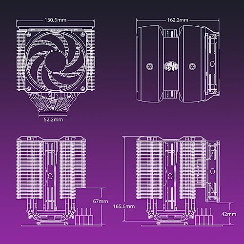 Image of Cooler Master MA824 CPU Cooler - Dual Tower | Support AMD & Intel CPU Socket AM5, AM4 / LGA 1700, 1200, 1151, 1150| Dual Staggered Fan Setup | 63.6 CFM Airflow | 8 Heat Pipes
