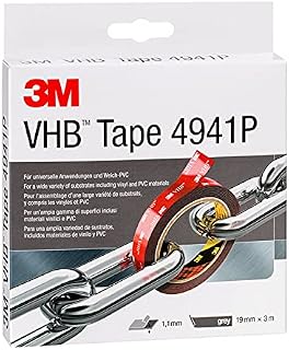 3M VHB 4941P, Double Sided Foam Tape - Excellent Adhesion to Most Metals, Polycarbonate and ABS - Grey, 19 mm x 3 m, 1.1 mm (1 Roll)