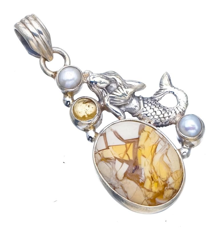 Pendentif mookaïte et citrine en argent 925, le cadeau artisanal parfait unique