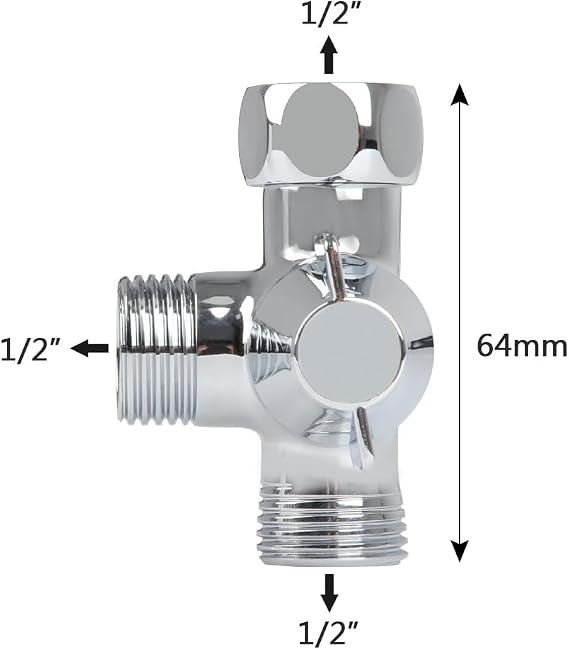 G1/2 Shower Three-Way,3-Way Shower Diverter Valve,Universal Solid Brass Shower Diverter Valve Universal Fit for Shower Toilet Bidet Faucet Splitter,and Fixed Spray Head.