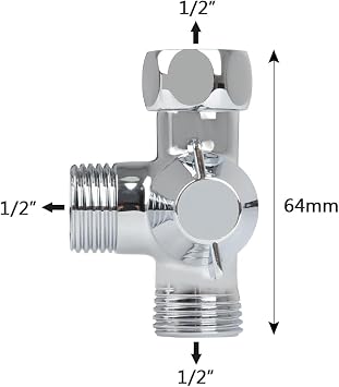 G1/2 Shower Three-Way,3-Way Shower Diverter Valve,Universal Solid Brass Shower Diverter Valve Universal Fit for Shower Toilet Bidet Faucet Splitter,and Fixed Spray Head.