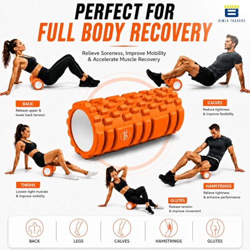 Image of Btag Foam Roller for Gym & Home Workout - Deep Tissue Muscle Massager for Back Pain, Neck & Knee Relief | Yoga, Stretching & Recovery Tool 33 cm (Orange)