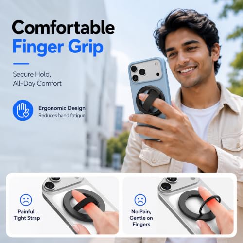 Image of ZORBES Magnetic Phone Grip & Kickstand Phoe Holder for iPhone 12-17 | Soft Silicone Finger Loop Durable Zinc Alloy Phone Stand MagSafe Cases, Strong Adhesion Ring Holder Phone Accessory