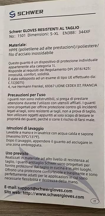 Miniatura 10 de Schwer SlicePro ANSI A9 - Guantes resistentes a los cortes PR1801, guantes de corte confiables de grado alimenticio, guantes de mandolina para