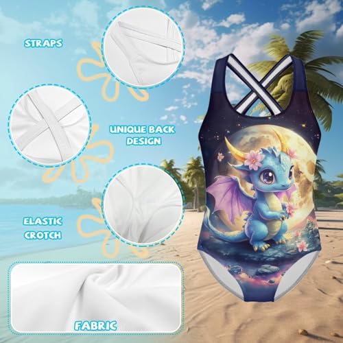 Image of Xpyiqun Swimsuit for Girls One Piece Bathing Suits Size 5-14 Sleeveless Swimwear Cross Shoulder Strap Swimming Wear