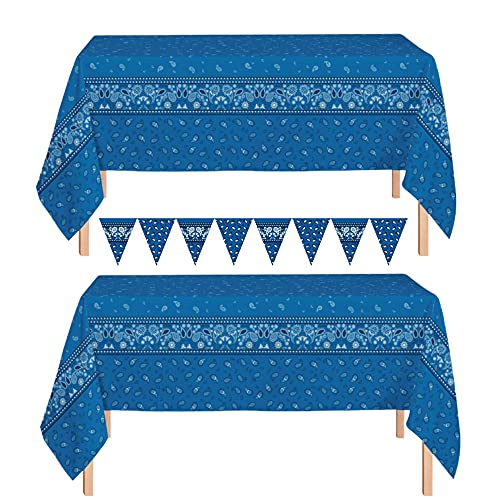 Oojami 4 Pack Bandana Western Theme Plastic Table Cover 54" X 108" Includes 2 Pennants (Assorted) #TOP1