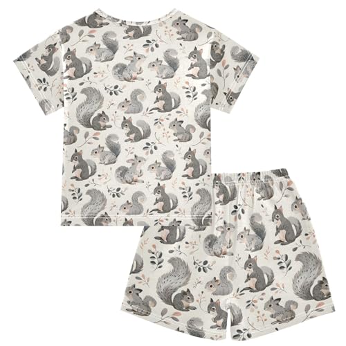 ALAZA Squirrel with Leaves Gray Pajamas Short Sleeve 2 Piece Sleepwear Top and Bottom Pajama Set Unisex2