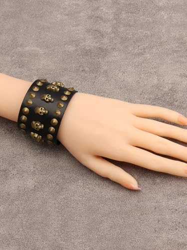 Pulsera de cuero amplia para hombre con detalles punk miniatura 6