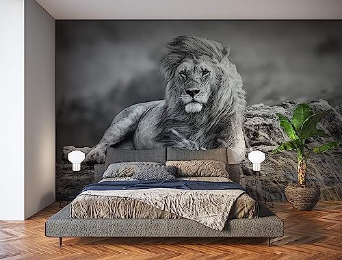 Oedim Fotomural Vinilo para Pared León Blanco y Negro | Vinilo Premium | 150 x 100 cm | Decoración comedores, Salones, Habitaciones