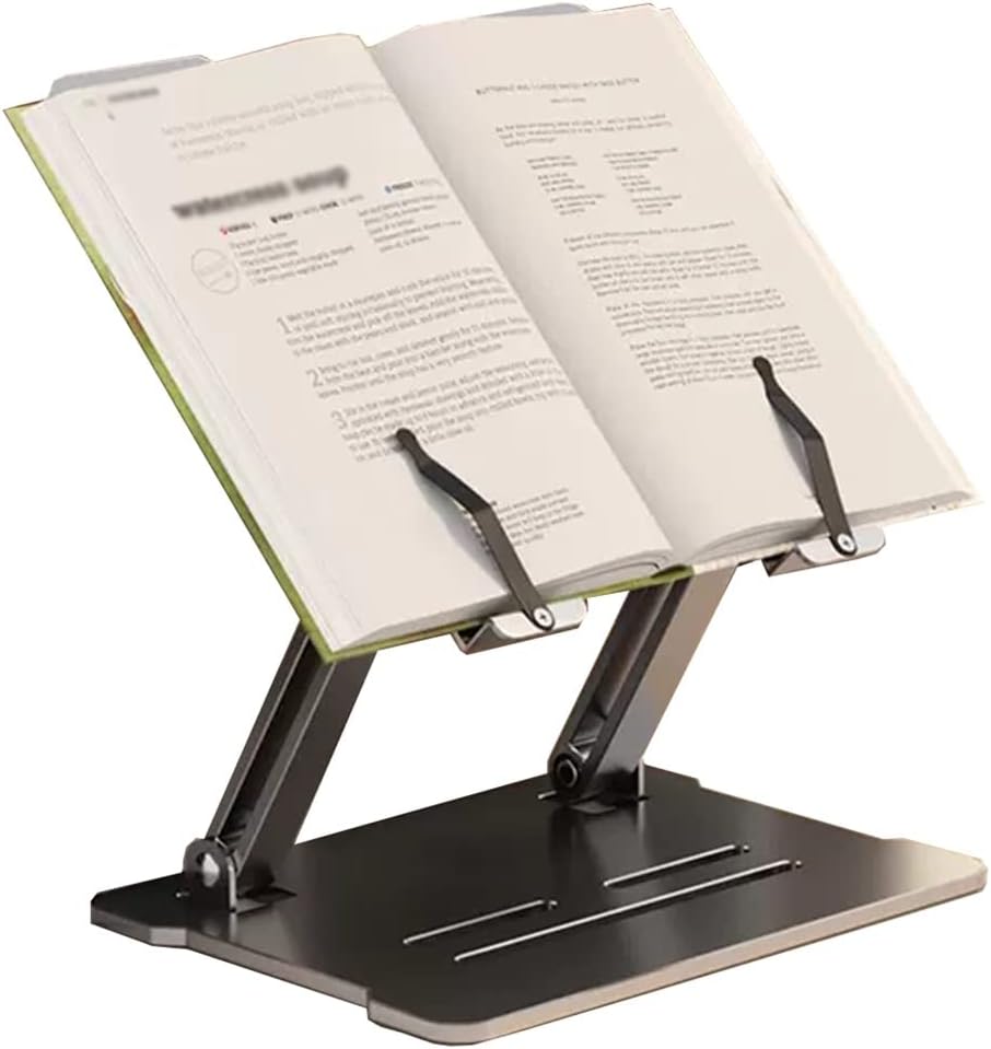 Book Stand for Reading, Cookbook Holder Stand, Foldable Book Holder Stand, Laptop Stand Adjustable Height Angle, Retractable Page Clips, for Tablet Ereader (Color : /Silver) (/Gray) (/Silver )