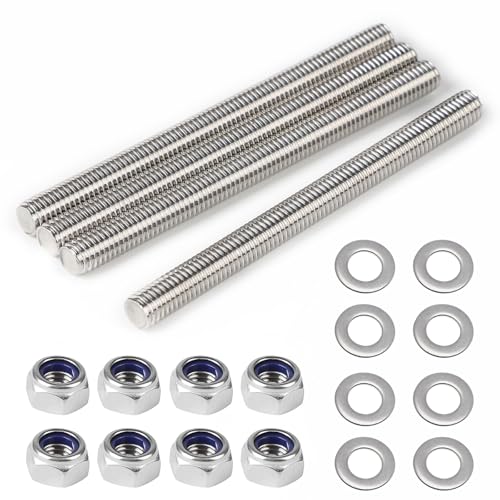 MIGUBIGU 4 Pezzi Asta Filettata M8 x 100 mm, Barra Filettata in Acciaio Inox con 8 Dadi e Rondelle, DIN 975, Completamente Filettate Per l'Assemblaggio di Mobili e Produzione Industriale