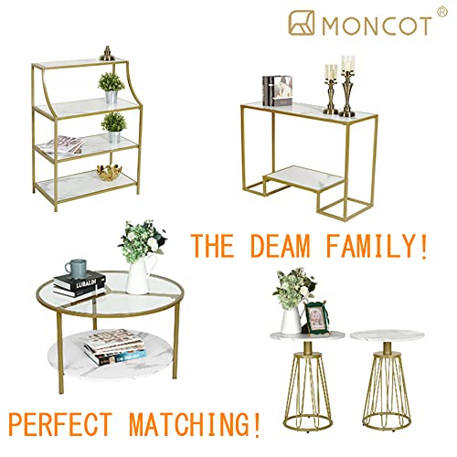 Moncot Modern Round Side Table Set Of 2 With Brass Gold Metal Frame, Nightstand/Small End Tables, Mdf Table Top With White Marble Texture For Living Room, Bed Room And Patio Et228-Wh-2Pk #TOP4