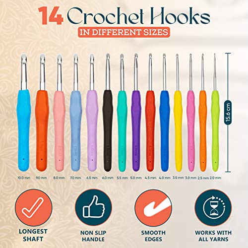 Wateza [40 Pcs] Crochet Hooks Set, 14 Size 2Mm(B)- 10Mm(N) | Ergonomic Soft Grip Handles Crochet Kit For Beginners, Adults And Arthritic Hands, Complete Crochet Hook Set With Zipper Case #TOP3