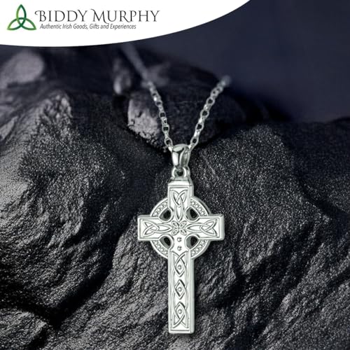 Biddy Murphy 925 Sterling Silver Celtic Cross Pendant Necklace for Men, Irish Trinity Knot, 24" Belcher Chain, Hand Crafted, Imported from Ireland2