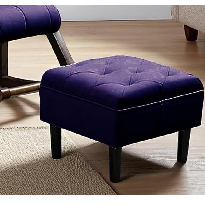 Image of CRAFTCITY Sheesham Wood Elegant Chair with Pillow and Matching Foot Stool /Living Room Chair /Rose Wood Rocking Chair,Pre-Assembled (Purple, Rocking Chair with Ottoman)