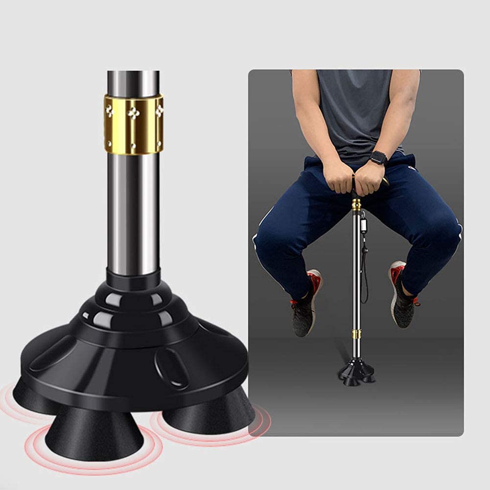 Bastón con luz LED y Alarma, bastón Ligero para Hombres y Mujeres Ajustable Duradero para bastón de Viaje portátil con 2 Bases de Goma Antideslizantes Interesting