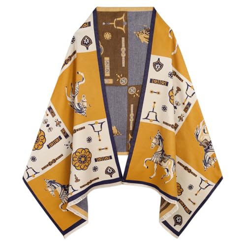 EXTREE Scarfs for Women Pashmina Silky Shawl Wrap for Evening Dressing Blanket Open Front Poncho Cape Aag-off White-earthy Yellow