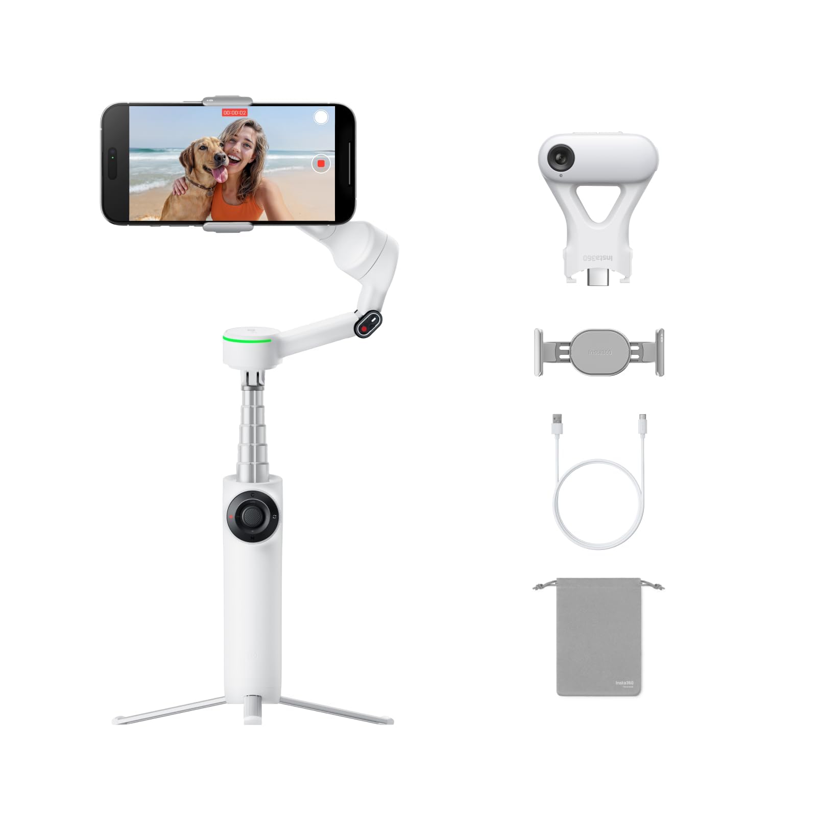 Insta360 Flow 2 Pro AI Tracker Bundle White - Industry-First AI Phone Gimbal with Apple DockKit, Pioneering 360º Pan Tracking, Free Tilt, Built-in Tripod/Selfie Stick, Portable Vlog/Travel Stabilizer-picture-13