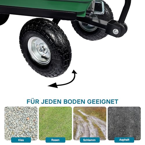Wiltec Gartenwagen mit Kippfunktion bis 240 kg, Handwagen mit 75 l Volumen, Bollerwagen für Gartenarbeit, Handkarren für u. a. Rasen, Kies u. Schlamm