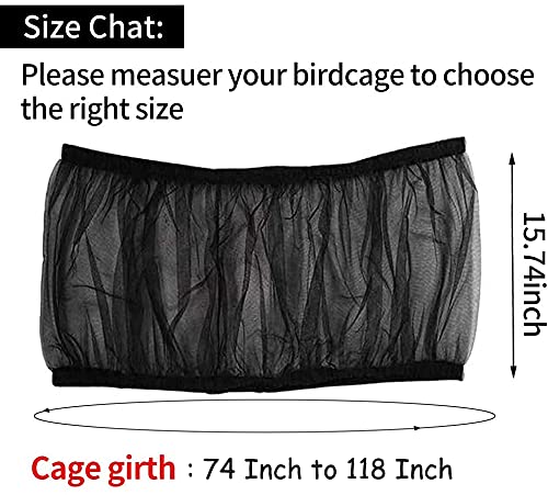 Image of Universal Bird Cage Seed Catcher,Seed Catcher Guard Net Cover,Parrot Nylon Mesh Net Cover,Soft Airy Cage Net Stretchy Skirt for Round Square Cages (Circumference 74 inch to 118 inch,Black)