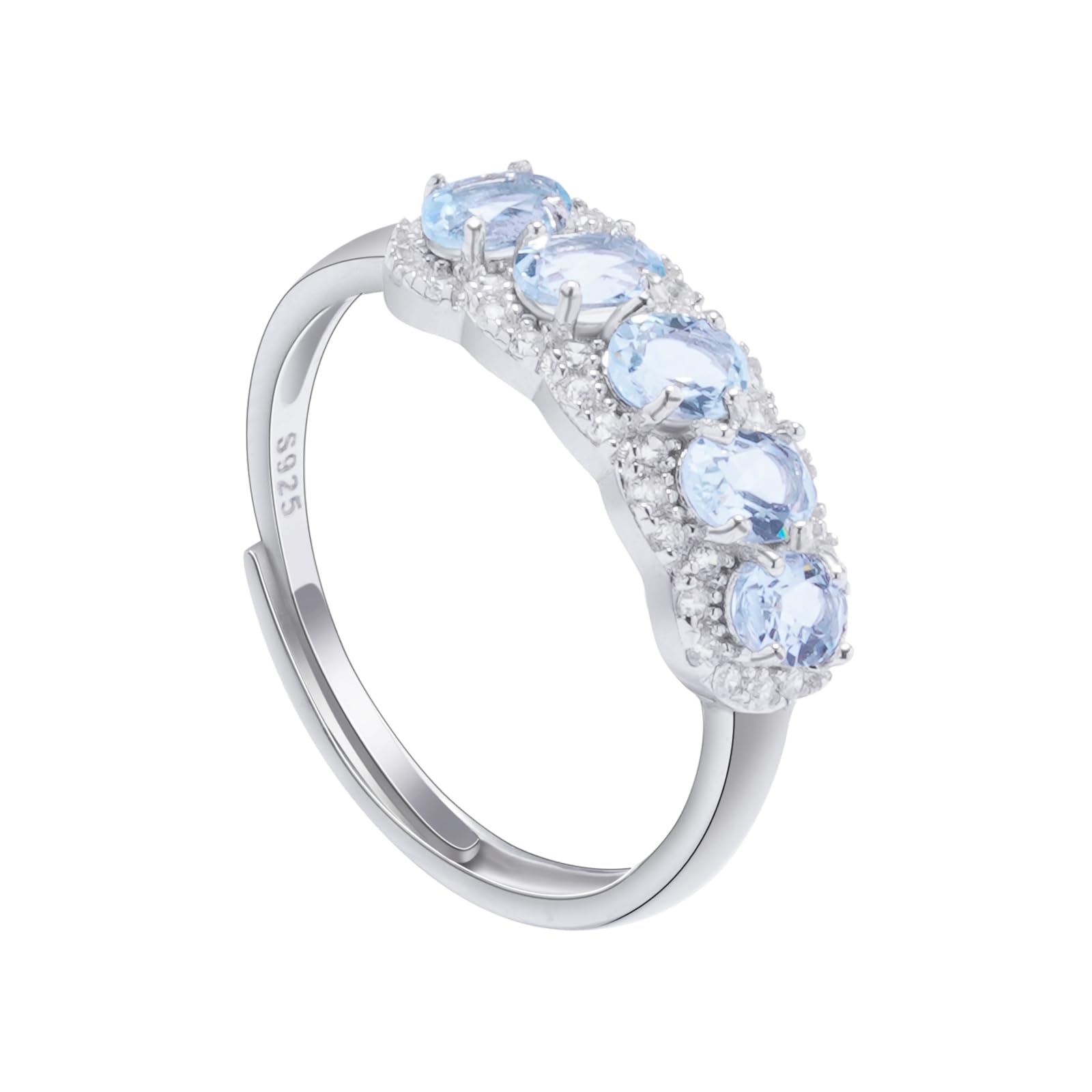 HIGHLY - Anello di acquamarina naturale, argento sterling 925, anelli con pietre preziose per donna, anelli di cristallo, anello regolabile per matrimonio, per donna. Gioielleria di compleanno con
