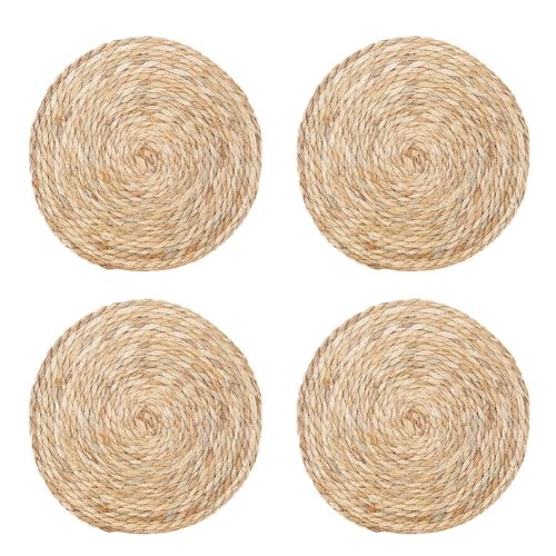 Helilyco Mantel redondo tejido de 33 cm y 35 cm, mantel individual de paja natural, mesa de comedor, fiesta de boda, aislamiento térmico, paquete de 4, 8 unidades