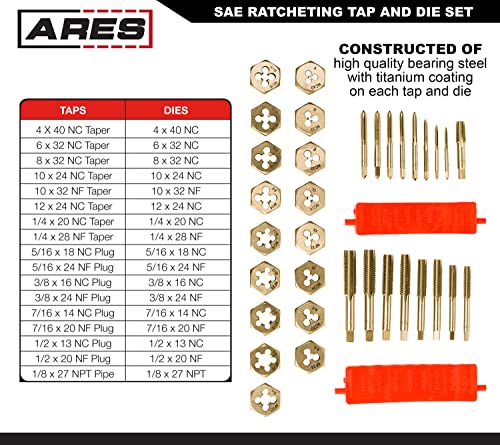 image for ARES 10081 – 41-Piece SAE Ratcheting Tap and Die Set – SAE Sized T