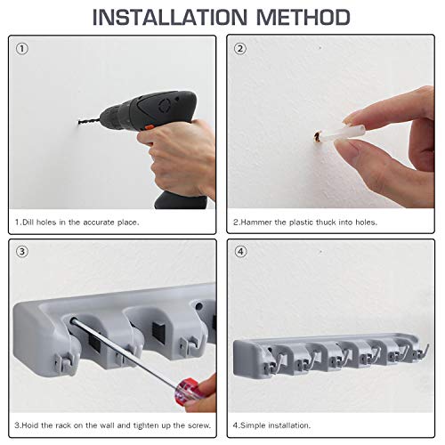 Esup Mop and Broom Holder, Broom Organizer Wall Mounted for Your Closet with Limited Space Holds Mops,Brooms,Dustpan,Shovel (5 Ball Slots and 6 Hooks) - Thumbnail 7