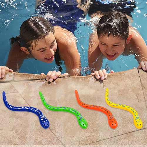 Image of 4Pcs Pool Diving Toys for Kids - Eels Snake Diving Toys Underwater Swimming Pool Accessories, Swimming Pool Games for Kids Adult Diving
