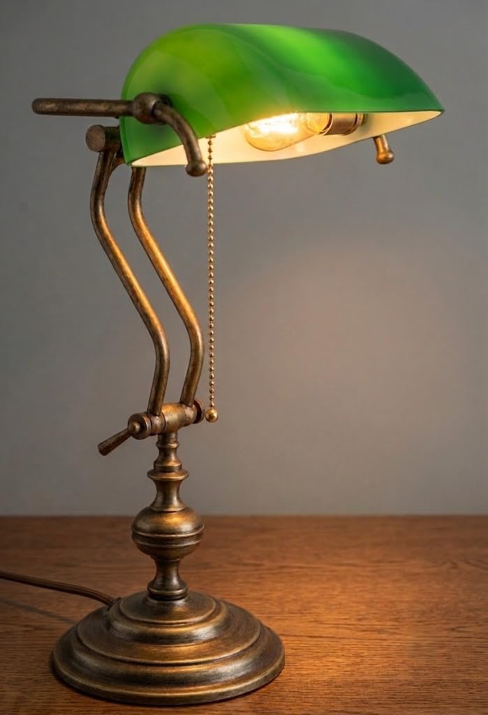 Lampada Ottone Antichizzato Regolabile Churchill Scrittoio Tavolo Made in Italy