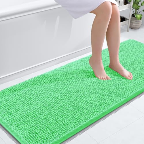 Image of OLANLY Bathroom Runner Rugs 59x24, Soft Absorbent Chenille Bath Rugs, Rubber Backing Quick Dry, Machine Washable Long Bath Mats for Bathroom Floor, Tub and Shower, Home Decor Accessories, Mint Green