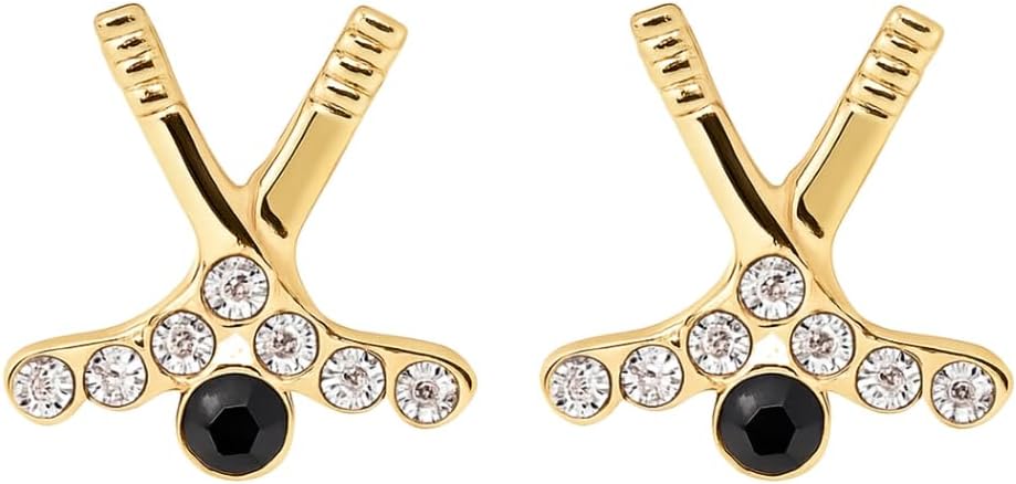 Infinity Collection Hockey Stick Earrings – Plated Studs with Sparkly Rhinestones, Ice Hockey Jewelry & Gifts for Female Players