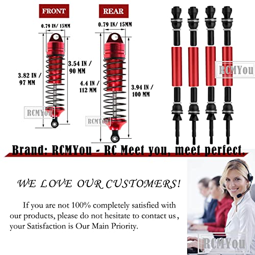 Rcmyou Rc Upgrades Part For 1/10 Slash 4X4 Vxl,Rustler 4X4 Vxl,Stampede 4X4 Vxl,Hoss 4X4 Vxl,Rc Drive Shaft Cvd Axles & Alloy Big Bore Rc Shock Absorber Set,Red #TOP6