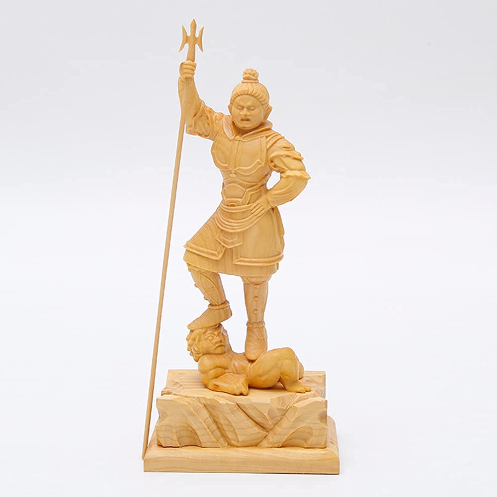 仏教美術 木彫 四天王像 広目天 仏像 総柘植材【高さ30，5cm】木造 黄楊