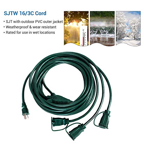 Dewenwils Outdoor Extension Cord 1 To 3 Splitter, 3 Prong Outlets Plugs, Max 28Ft End To End (40 Ft Total),16/3C Sjtw Weatherproof Wire For String Lights Other Appliances, Etl Listed #TOP3