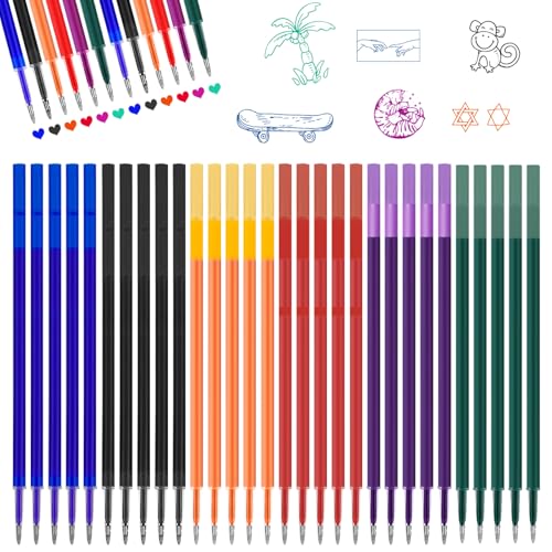 Lot de 30 recharges de rechange effaçables, compatibles avec Legami, pointe 0,7 mm, hauteur 13 cm, bleu, noir, rouge, vert, violet, orange - Recharge de stylo gel effaçable, recharges pour stylos
