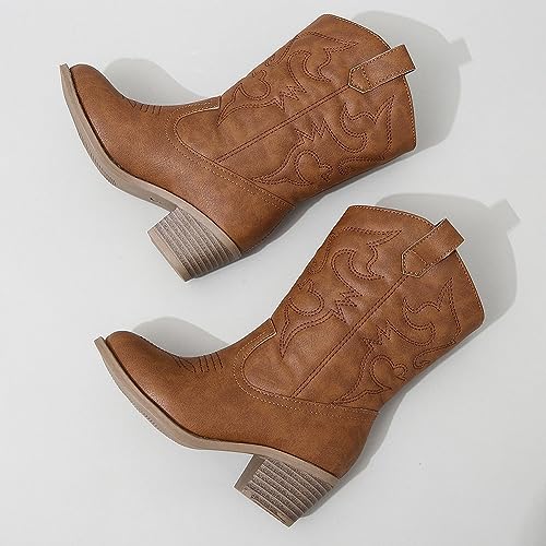 Low Heel Cowgirl Cowboy Western Boots Girls Mid Calf Riding Shoes4
