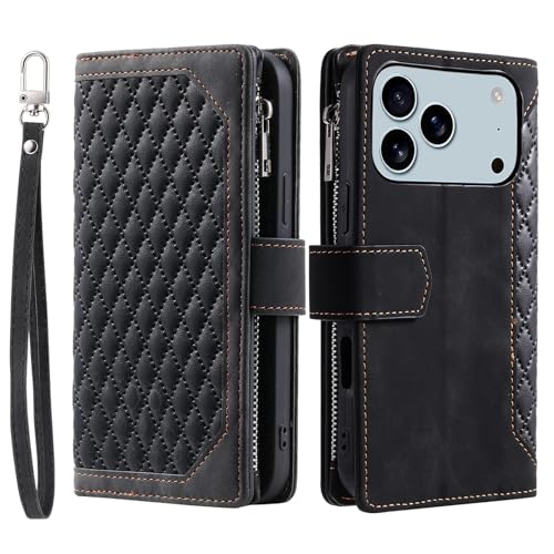 Étui iPhone 13 Mini noir fermeture éclair portefeuille porte-carte
