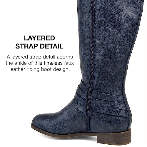 Journee Collection Womens Ivie Boots With Distressed Vegan Leather Uppers And Buckle Detail, Navy (Extra Wide Calf), 8.5 #TOP2