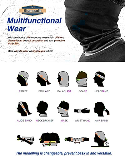 BISMAADH Unisex Seamless Stretchy Bandanas Multi-Purpose Balaclava Headband Scarf for Outdoor, Sports, Dust Protection Black 2