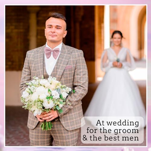 Image of Oversized Bow Ties for Men, Pre-Tied Bow Tie and Handkerchief with Pocket Square Holder Set for Wedding Party Daily