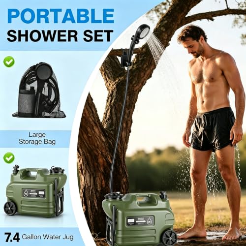Camping Shower Kit con Jarra Rodante de Agua de 7.4 Gal (28L) y Bomba de Ducha de 6000mAh miniatura 6