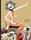  Vintage Pinup Girl with Flowers Jewelry and Gifts : 2021 Schedule Planner and Organizer / Weekly Calendar