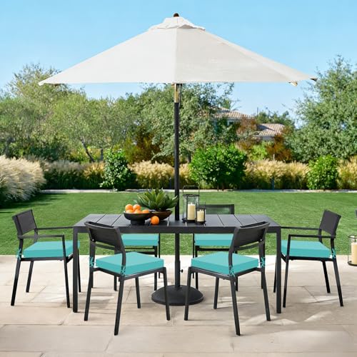 Image of Basic Beyond Outdoor Chair Cushions Set of 6, Square Corner Outdoor Cushions for Patio Furniture, Water Resistant Patio Chair Cushions with 2 Ties, 18.5x16x3, Teal