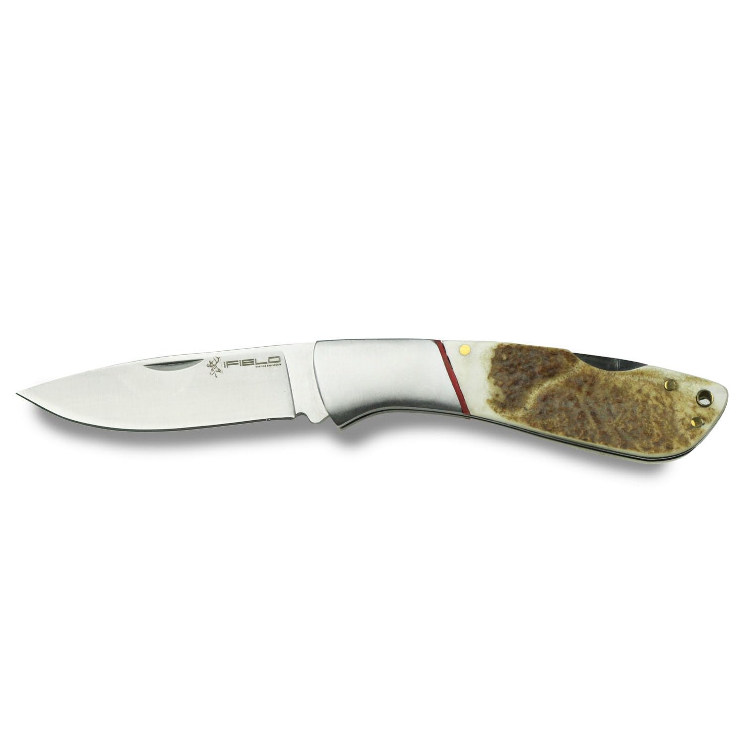 iFIELD Camper EL29043 Hunting Folding Knife, Deer Antler Handle, 3 inch. Stainless Steel Blade, Camping Tool for Fishing, Hunting, Sport Activity