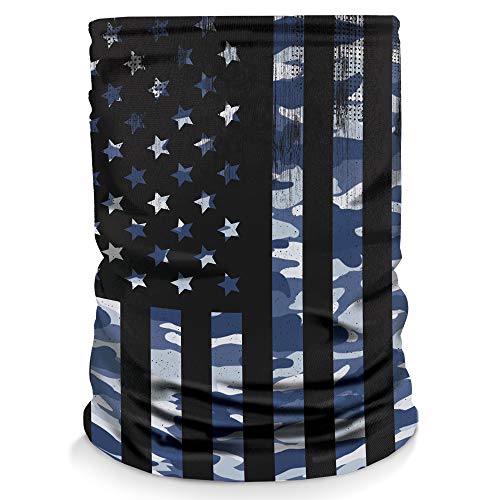 Controller Gear Neck Gaiter Face Mask Scarf - Made in the USA. Sun & Dust Protection, Sport, Bandanas for Fishing, Hiking, Cycling, Motorcycling, Running - Blue Camo Flag - Not Machine Specific