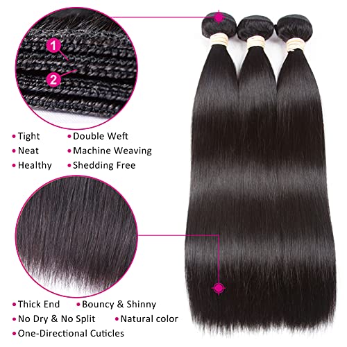 Pizazz Brazilian Straight Hair 3 Bundles With Closure 9A Unprocessed Virgin Human Hair Bundles With Closure (20 22 24+18)) #TOP3